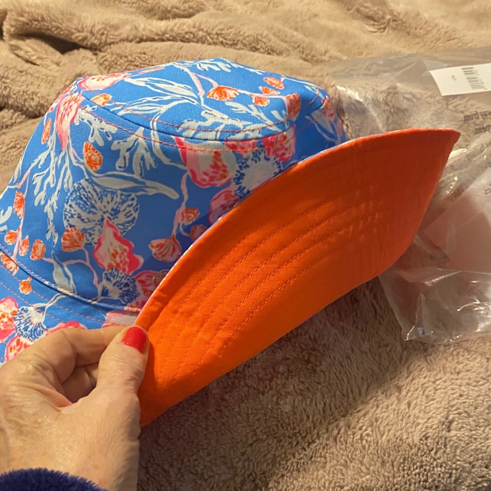 #1 Lilly Pulitzer Vibrant Floral Blue Sun Hat Bahamian Rhapsody NWT - Picture 4 of 7